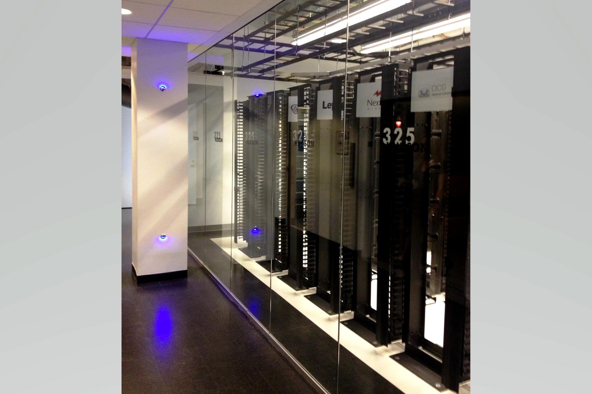 The meet-me-room (MMR) outside cable plant is fed by redundant incoming electrical services and fiber POEs. The fiber plant includes more than a dozen fiber providers. 